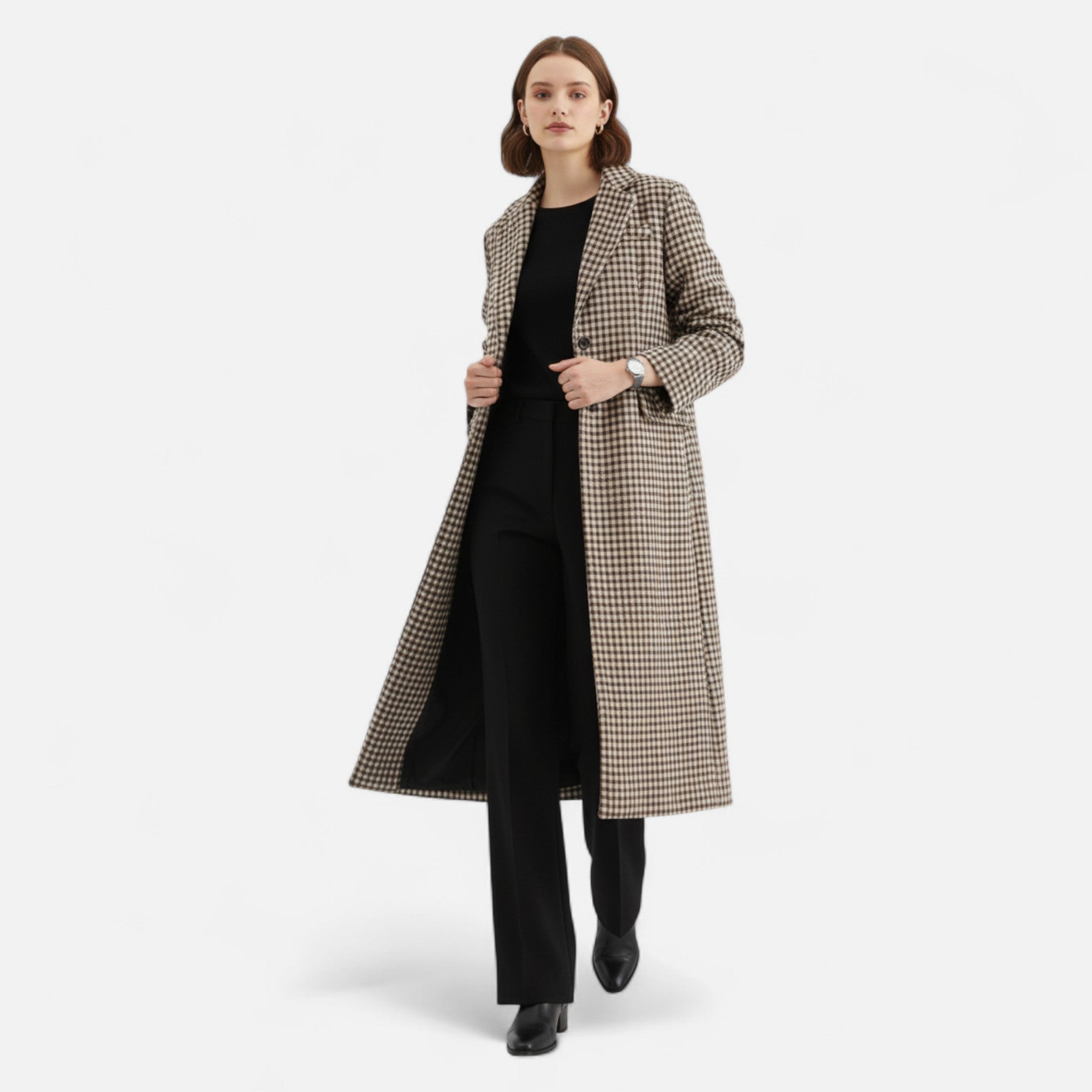 Loranziomode | Manteau Long Femme – Carreaux Vintage Élégants