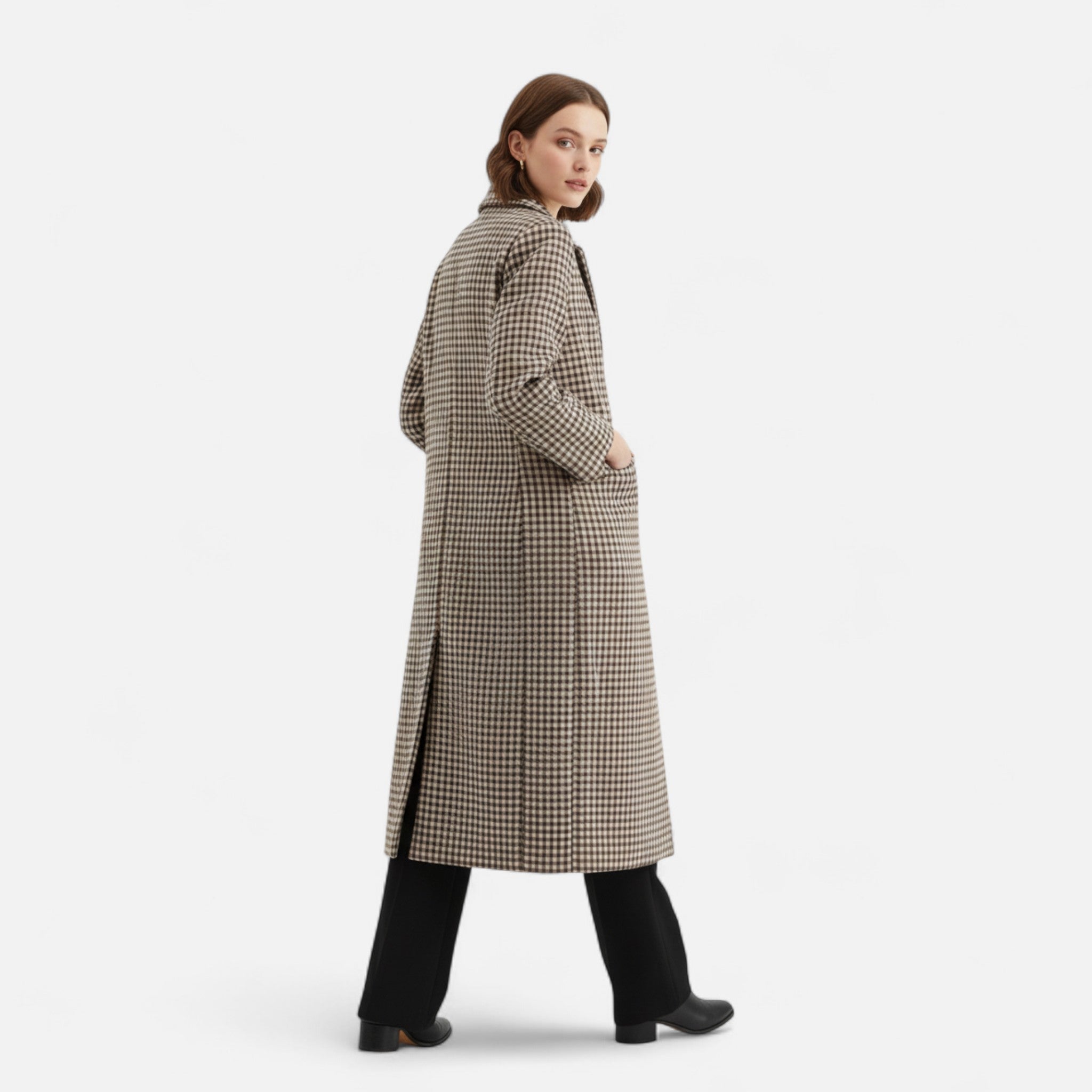 Loranziomode | Manteau Long Femme – Carreaux Vintage Élégants