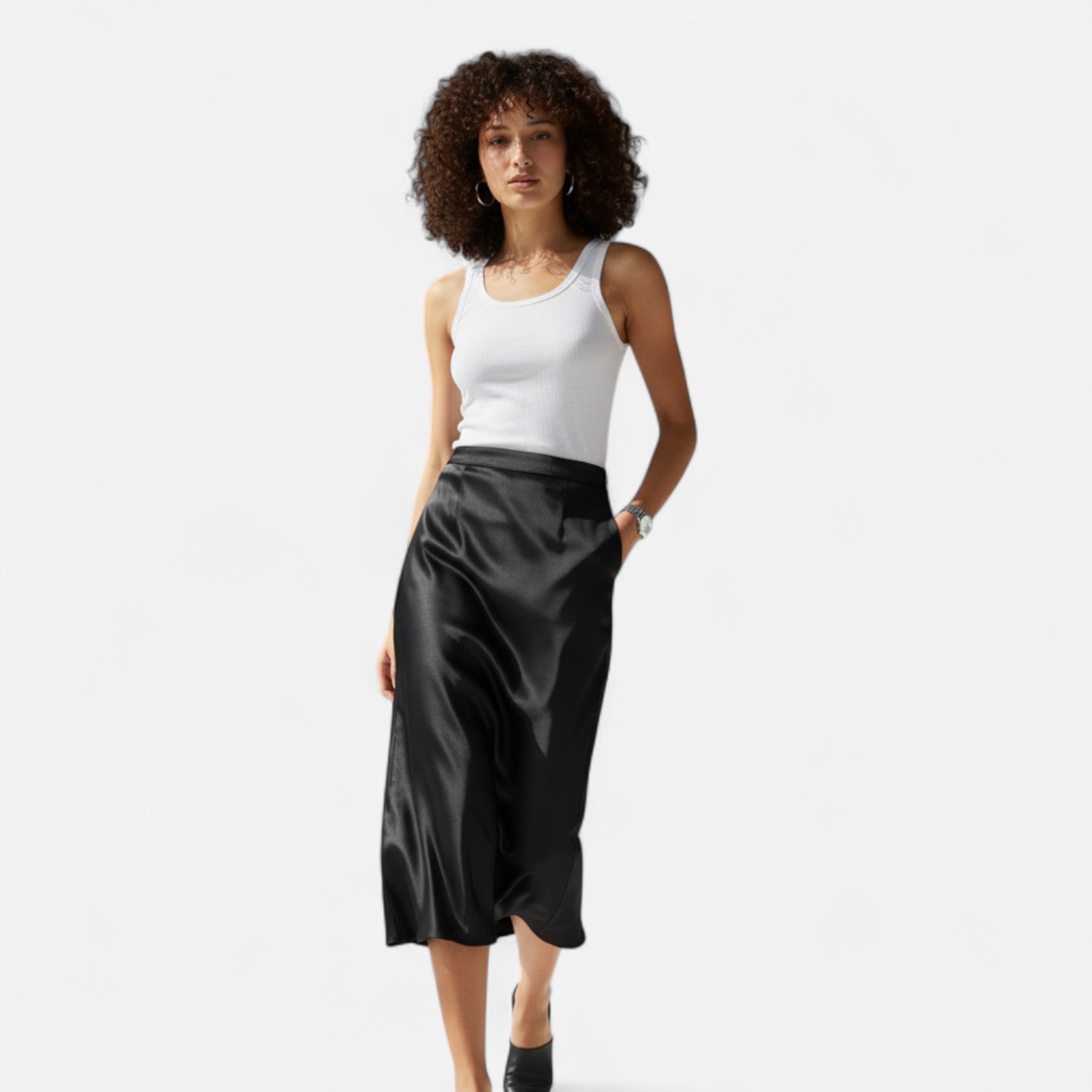 Loranziomode | Jupe Midi Femme Satin Intemporelle