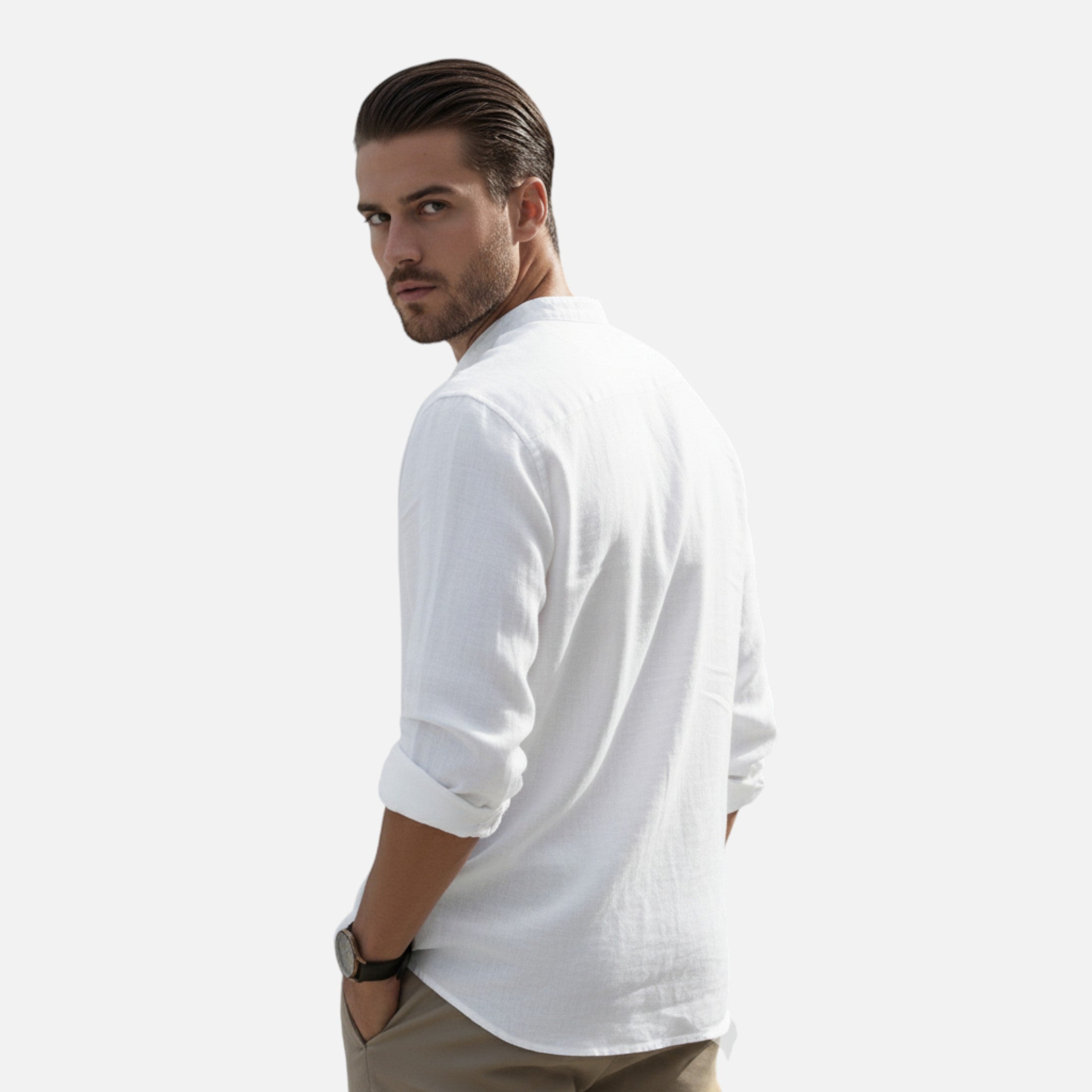 Loranziomode | Chemise Homme Col Mao Lin Coton