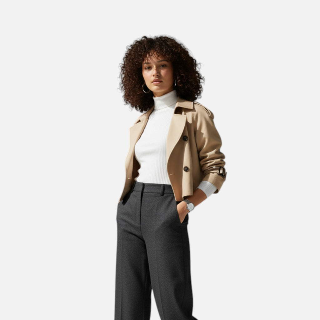 Loranziomode | Trench Court Femme Ceinturé Élégant