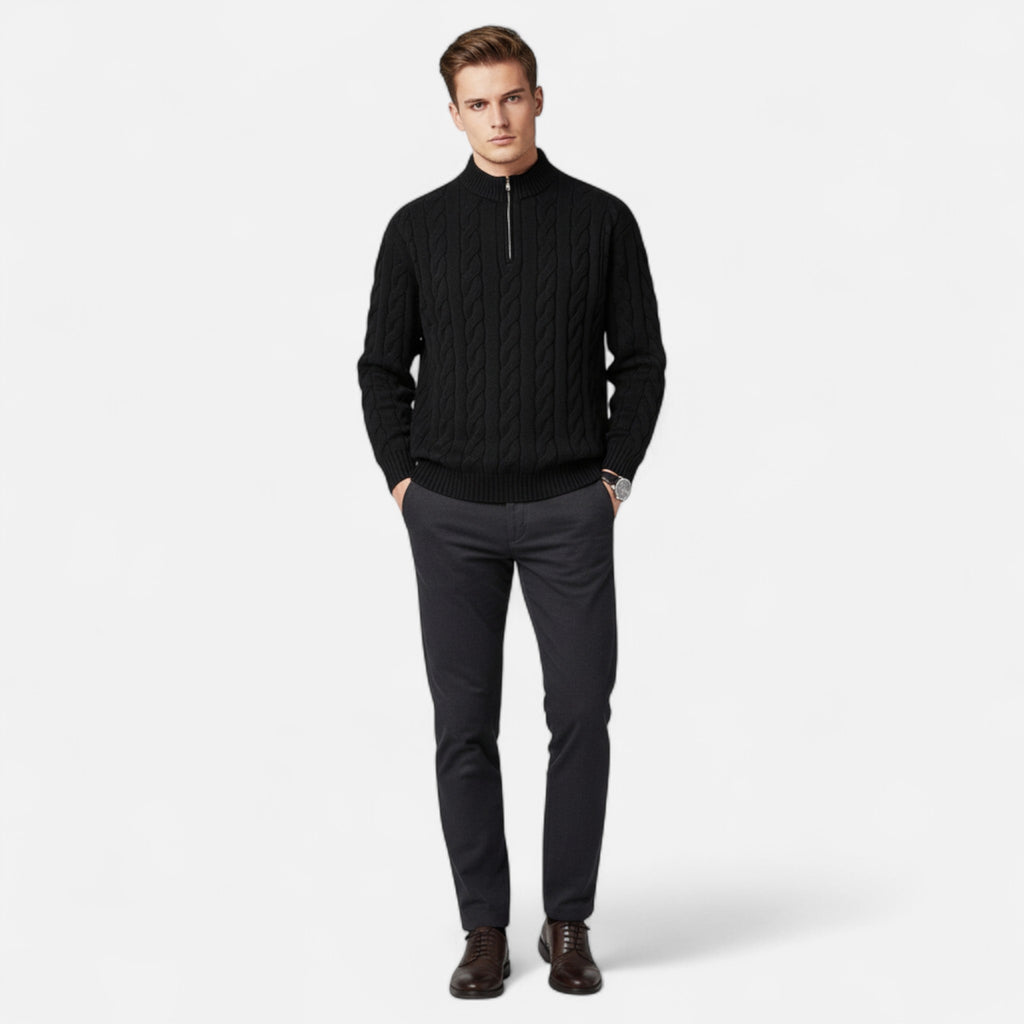 Loranziomode | Pull Homme Demi-Zip – Maille Texturée Élégante