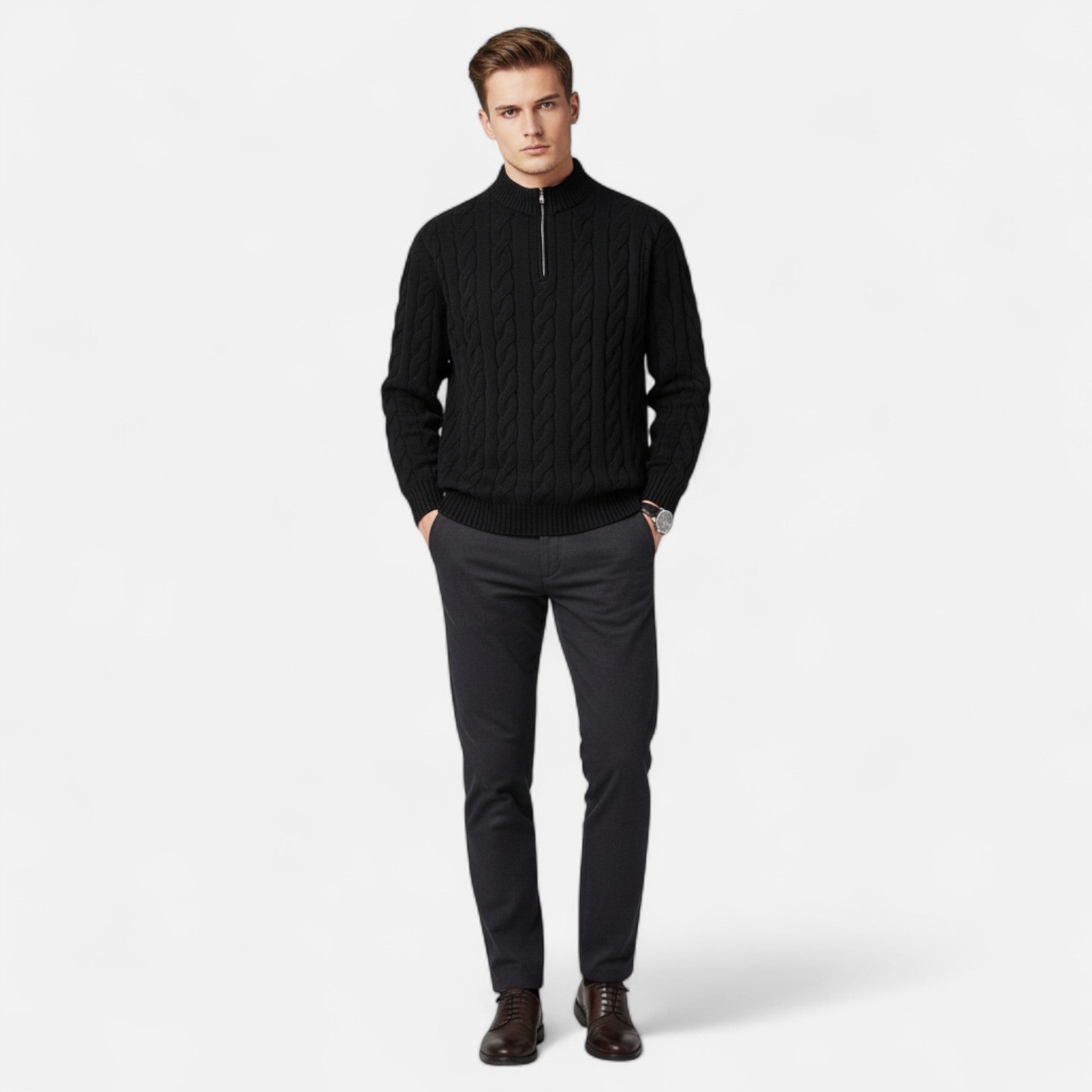 Loranziomode | Pull Homme Demi-Zip – Maille Texturée Élégante