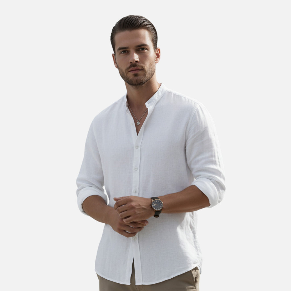 Loranziomode | Chemise Homme Col Mao Lin Coton