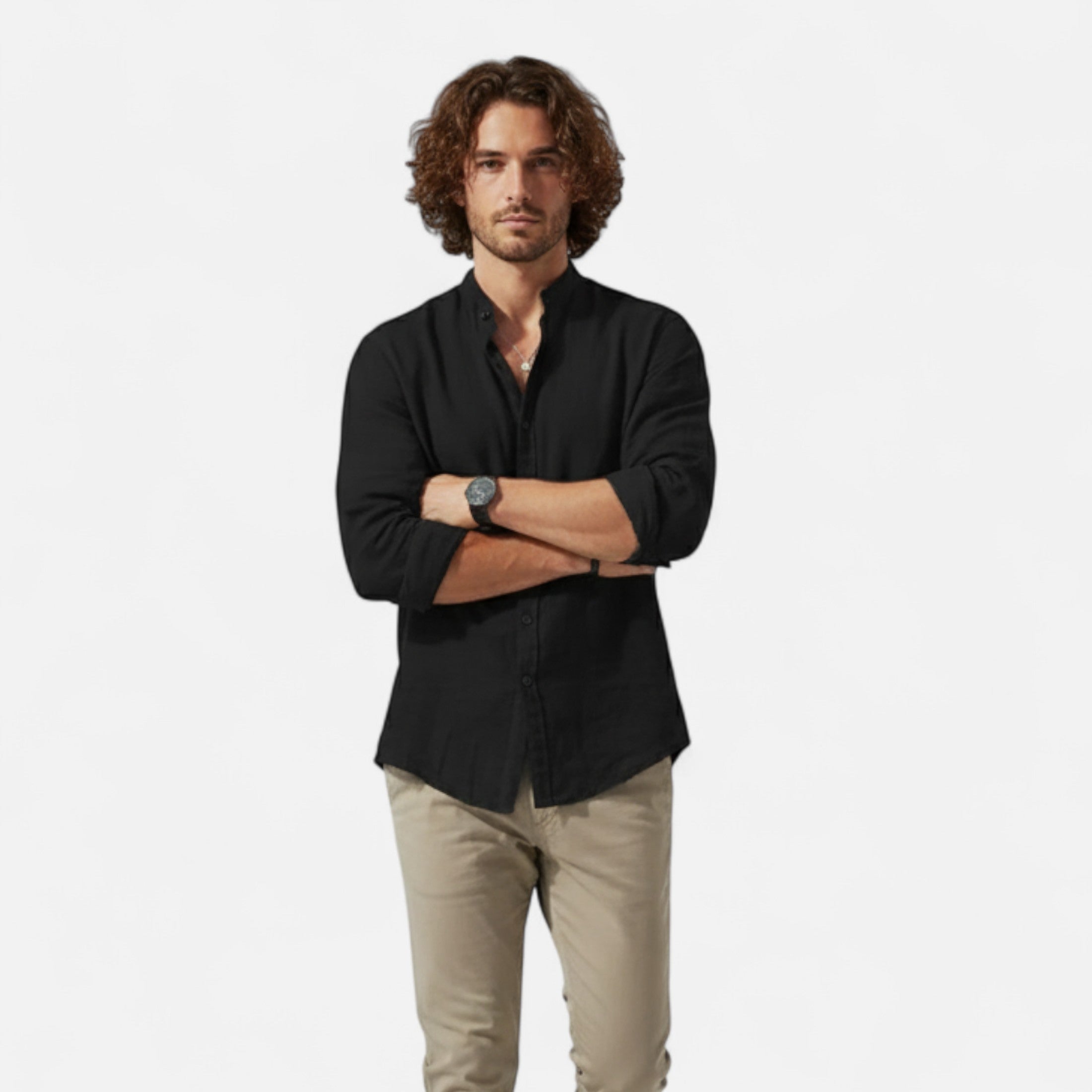 Loranziomode | Chemise Homme Col Mao Lin Coton